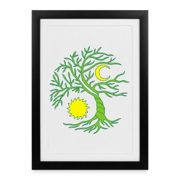 Arbre de vie soleil et lune - Affiche encadrée (27 × 37 cm) - noir - Devant