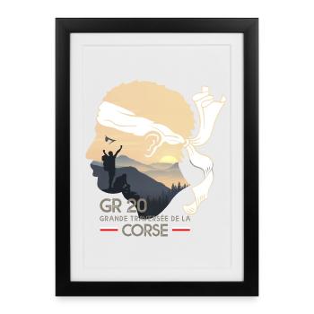 Randonnée corse GR20 GR 20 cadeau randonneurs trek - Affiche encadrée (27 × 37 cm) - noir - Devant