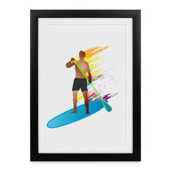 Stand up paddle - Homme avec paddle board - Affiche encadrée (27 × 37 cm) - noir - Devant