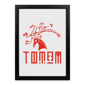 Cerf rouge animal totem - Affiche encadrée (27 × 37 cm) - noir - Devant