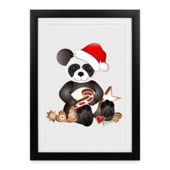 petit panda sucré pour Noël - Affiche encadrée (27 × 37 cm) - noir - Devant