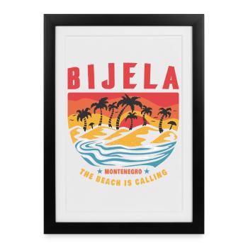 Design de plage de palmiers de Bijela Montenegro - Affiche encadrée (27 × 37 cm) - noir - Devant