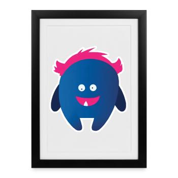 Monstre bleu mignon | Créature aux cheveux roses drôles - Affiche encadrée (27 × 37 cm) - noir - Devant