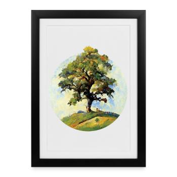 Painting | Tree on a hill - Framed poster (27 × 37 cm) - black - Front