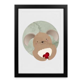 lapin mignon avec un cœur pour la Saint-Valentin - Affiche encadrée (27 × 37 cm) - noir - Devant