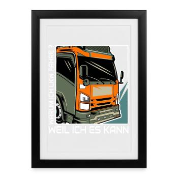 Kraftpaket Lastwagen Illustration Truckerfahrer - Gerahmtes Poster (27 × 37 cm) - Schwarz - Vorne