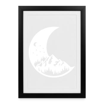 Der Mond und der weiße Berg - Gerahmtes Poster (27 × 37 cm) - Schwarz - Vorne