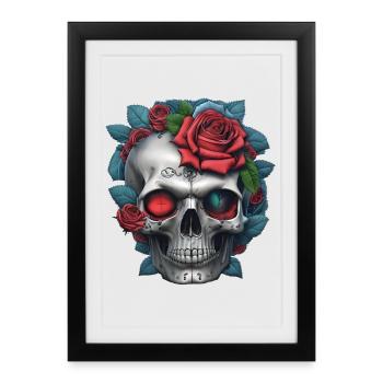 Crâne avec des roses - Affiche encadrée (27 × 37 cm) - noir - Devant