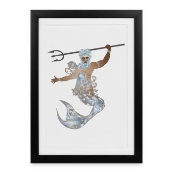 mystérieux Verseau avec trident et nageoire - Affiche encadrée (27 × 37 cm) - noir - Devant
