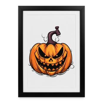 Conception effrayante de masque de citrouille d’Halloween - Affiche encadrée (27 × 37 cm) - noir - Devant