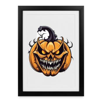 Citrouille effrayante avec masque de démon - Affiche encadrée (27 × 37 cm) - noir - Devant