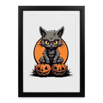Halloween Cat Pumpkin Happy halloween - Framed poster (27 × 37 cm) - black - Front