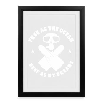 Frei wie der Ozean Taucher Tauchen Geschenk - Gerahmtes Poster (27 × 37 cm) - Schwarz - Vorne