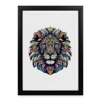 Lion decorated with Mandalas - Framed poster (27 × 37 cm) - black - Front
