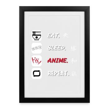 Eat Sleep Anime Repeat - Framed poster (27 × 37 cm) - black - Front