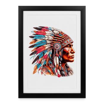 Amérindien Peau rouge d’Amérique - Affiche encadrée (27 × 37 cm) - noir - Devant