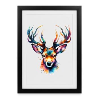 Cerf - Affiche encadrée (27 × 37 cm) - noir - Devant