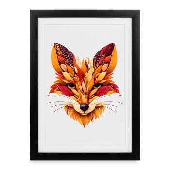 Tête de renard conçue à partir de différentes feuilles - Affiche encadrée (27 × 37 cm) - noir - Devant