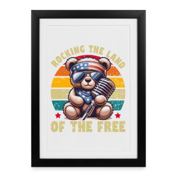 Ours mignon États-Unis Amérique Musique Patriote Rétro - Affiche encadrée (27 × 37 cm) - noir - Devant