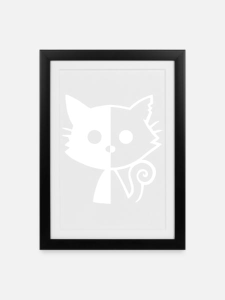 Chat yin et yang (blanc) - Affiche encadrée (27 × 37 cm) - noir