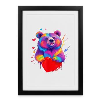 Cœur de grizzli coloré - Affiche encadrée (27 × 37 cm) - noir - Devant