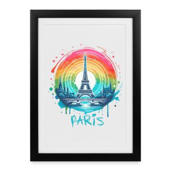 Tour Eiffel de Paris avec ciel LGBT arc-en-ciel - Affiche encadrée (27 × 37 cm) - noir - Devant