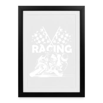 Symbole de course de moto Drapeau à damier Logo de piste de course - Affiche encadrée (27 × 37 cm) - noir - Devant