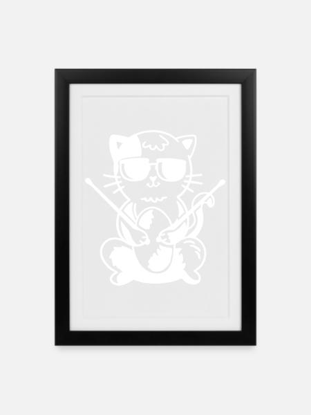 Schlagzeuger Katze - Gerahmtes Poster (27 × 37 cm) - Schwarz