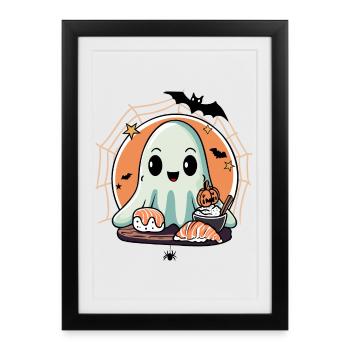 Kawaii Ghost with Sushi - Halloween Food Fun - Framed poster (27 × 37 cm) - black - Front