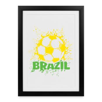 Brésil Football Explosion Brésil Joueur de football Fan - Affiche encadrée (27 × 37 cm) - noir - Devant