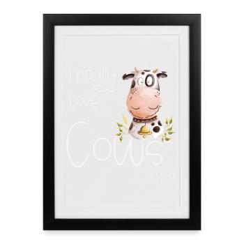 J’aime vraiment les vaches I Kuh Kühe Rind - Affiche encadrée (27 × 37 cm) - noir - Devant