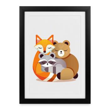 Sleeping forest animals – fox, bear and raccoon - Framed poster (27 × 37 cm) - black - Front