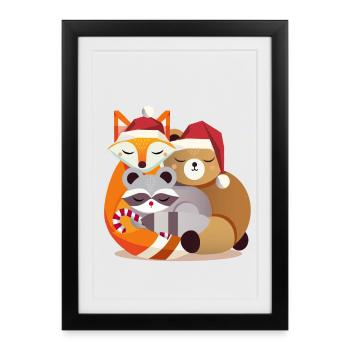 Forest Animals and Christmas - Fox, Raccoon and Bear - Framed poster (27 × 37 cm) - black - Front
