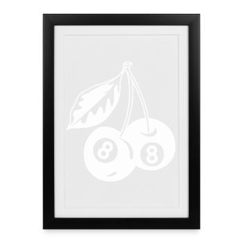Cerises à 8 boules minimalistes et créatives - Affiche encadrée (27 × 37 cm) - noir - Devant