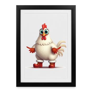 Poule fougueuse avec bottes - Affiche encadrée (27 × 37 cm) - noir - Devant
