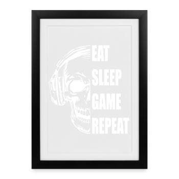 Crâne avec casque Citation de jeu - Affiche encadrée (27 × 37 cm) - noir - Devant
