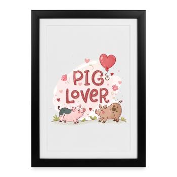 Amoureux des cochons - Affiche encadrée (27 × 37 cm) - noir - Devant