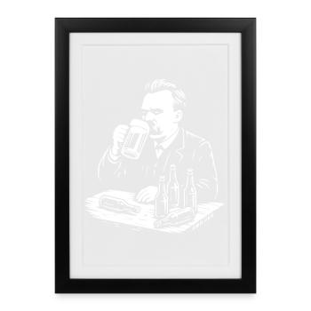 Friedrich Nietzsche drinking Beer illustration  - Framed poster (27 × 37 cm) - black - Front
