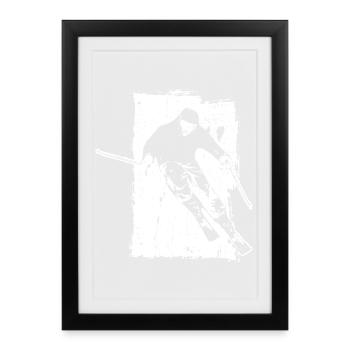 Skifahrer Winter Sport Grunge Design - Gerahmtes Poster (27 × 37 cm) - Schwarz - Vorne