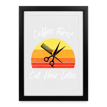 Vintage Sunset Coupe de Cheveux Design - Affiche encadrée (27 × 37 cm) - noir - Devant