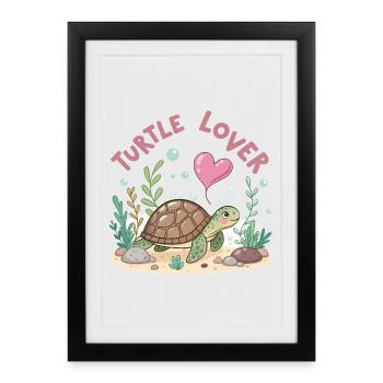 Tortue Amoureuse Floreitée Pastel - Affiche encadrée (27 × 37 cm) - noir - Devant
