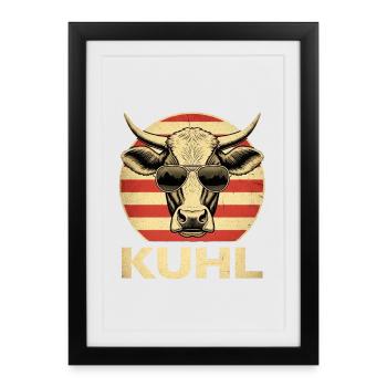 Tête de taureau cool avec lunettes de soleil - Affiche encadrée (27 × 37 cm) - noir - Devant