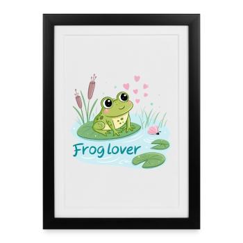 Grenouille Gourmande Amour - Affiche encadrée (27 × 37 cm) - noir - Devant