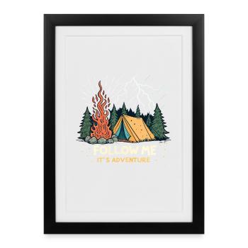Natur Abenteuer Zelt Camping Feuer - Gerahmtes Poster (27 × 37 cm) - Schwarz - Vorne