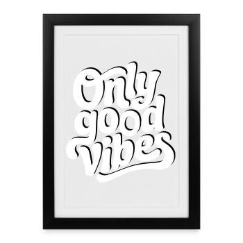 Positive Vibes Hand Lettering Design - Framed poster (27 × 37 cm) - black - Front