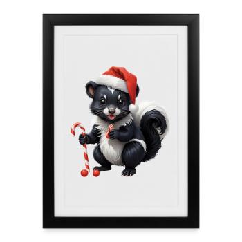 Moufette de Noël sucrée avec canne - Affiche encadrée (27 × 37 cm) - noir - Devant