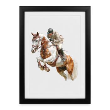 Cavalier sauteur au galop - Affiche encadrée (27 × 37 cm) - noir - Devant