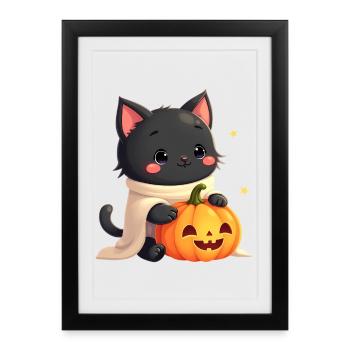 Halloween Cat with Halloween Pumpkin - Framed poster (27 × 37 cm) - black - Front