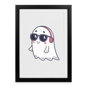 Mignon Fantôme DJ Lunettes - Affiche encadrée (27 × 37 cm) - noir - Devant