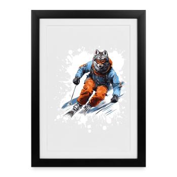 Wolf Ski Skiing - Affiche encadrée (27 × 37 cm) - noir - Devant